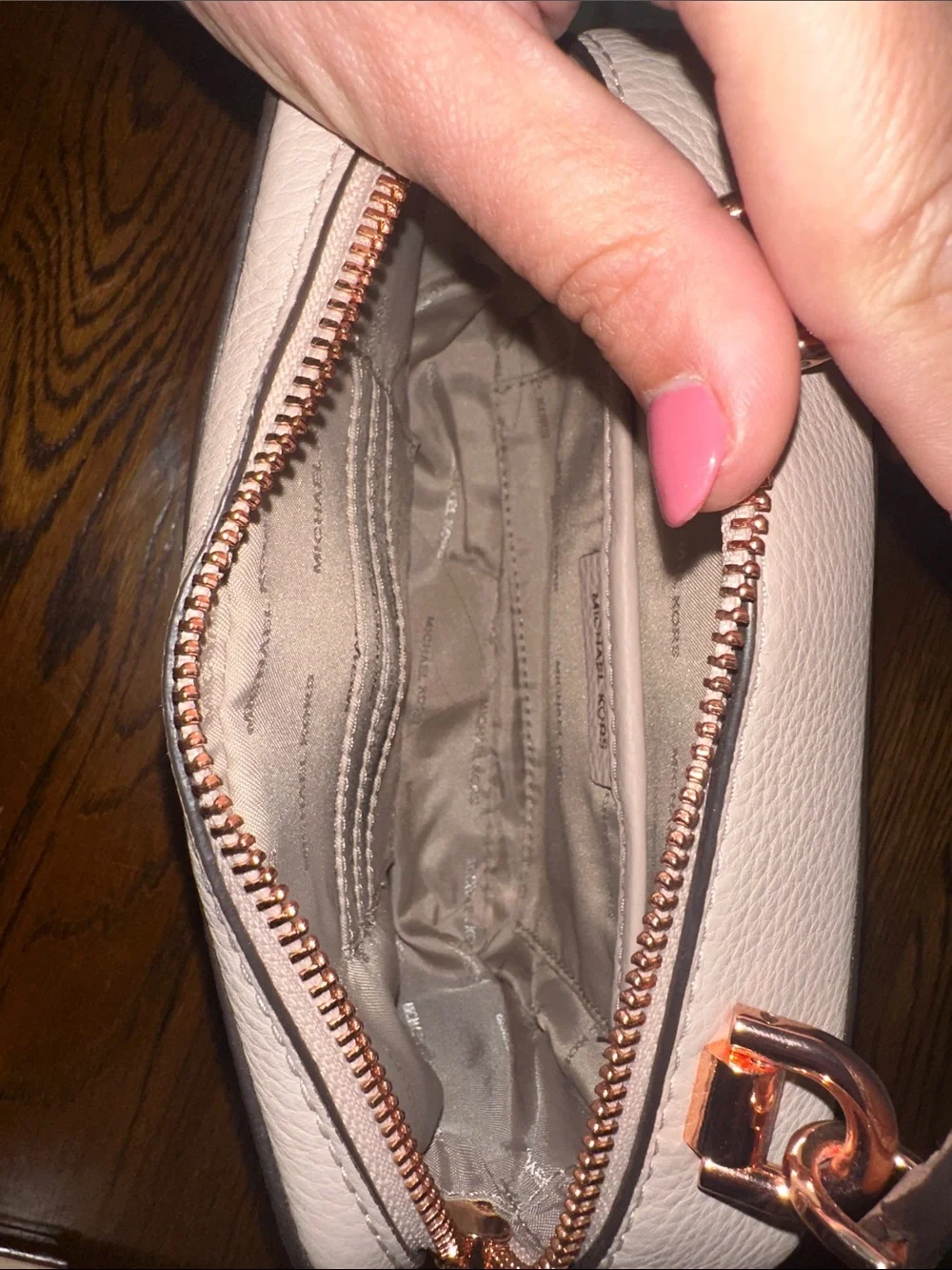 Michael Kors Blush Pink & Cream Leather Mini Top-Handle Bag with Crossbody Strap